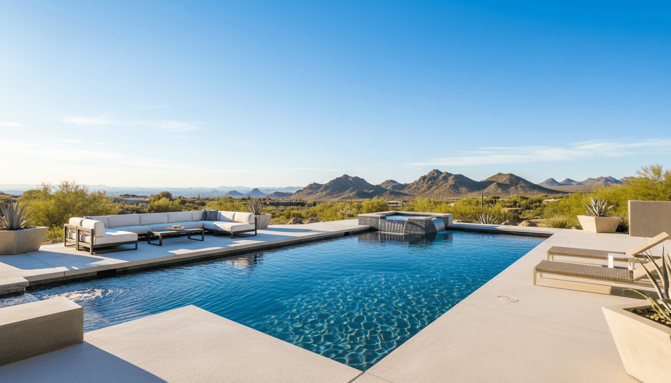 Modern concrete pool deck in Scottsdale Arizona